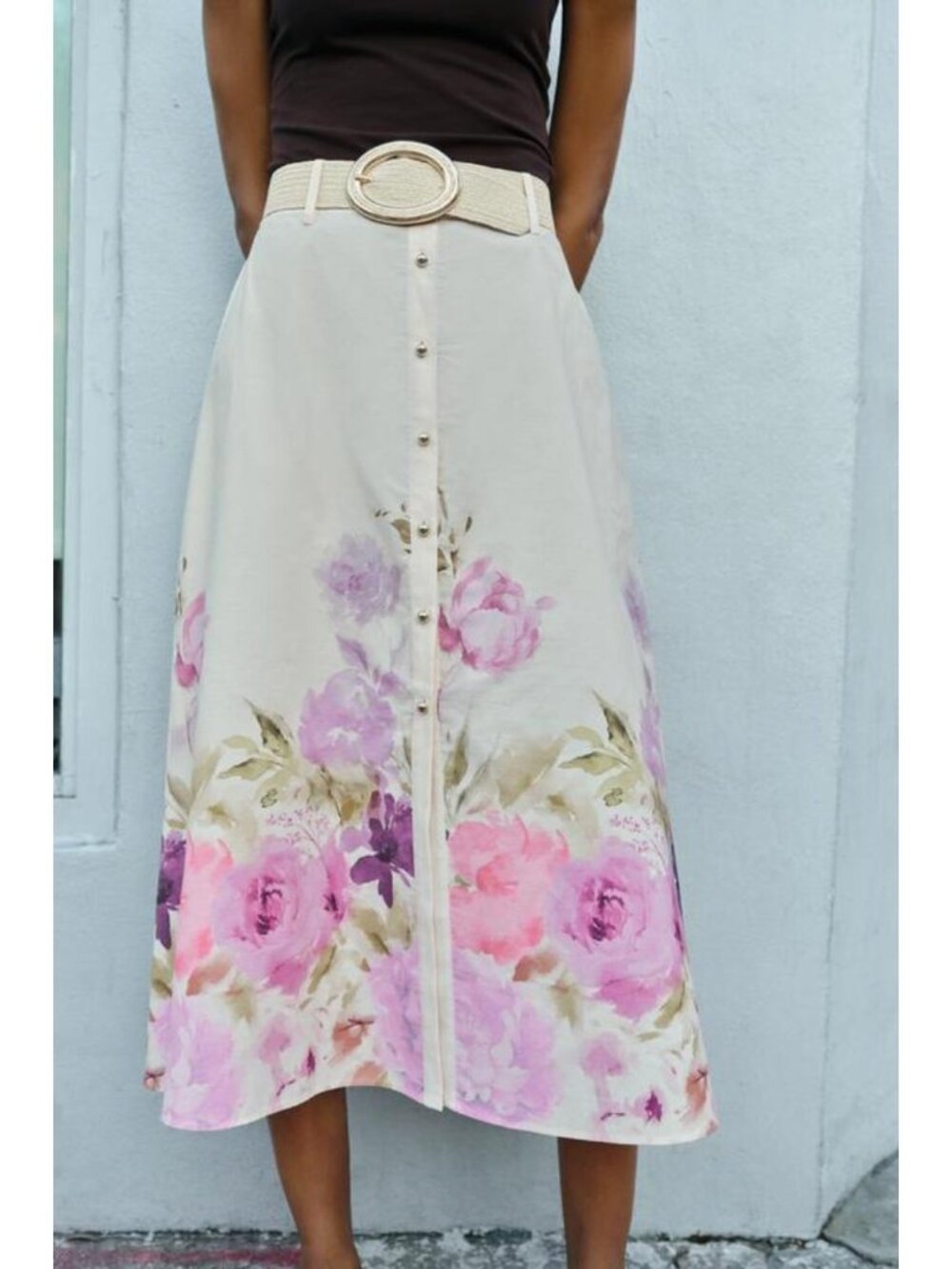ZARA FLORAL PRINT BELTED MIDI SKIRT - Picture 5 of 7
